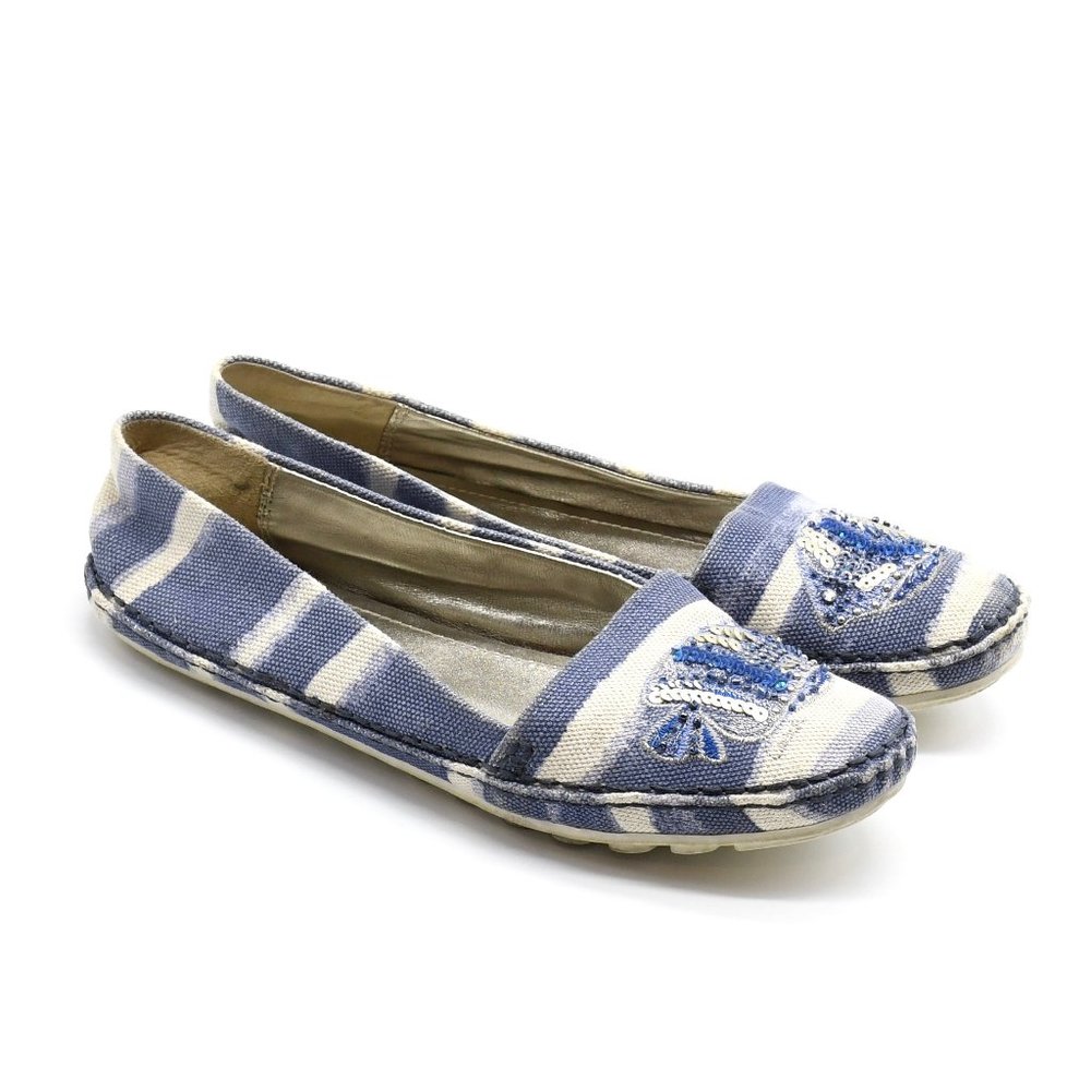 Coach Rorie Blue Sequin Kissing Fish Flats 7.5